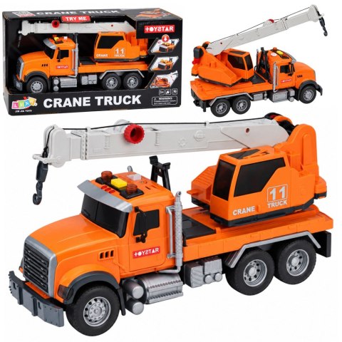 LEAN Toys Ciężarówka Dźwig Budowlany Frykcyjny Światła Dźwięki Pomarańczowa 1:14