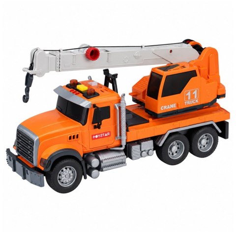 LEAN Toys Ciężarówka Dźwig Budowlany Frykcyjny Światła Dźwięki Pomarańczowa 1:14