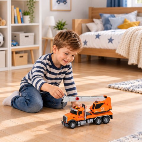 LEAN Toys Ciężarówka Dźwig Budowlany Frykcyjny Światła Dźwięki Pomarańczowa 1:14