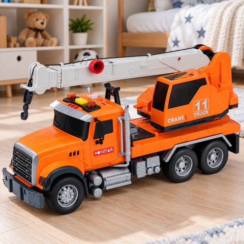 LEAN Toys Ciężarówka Dźwig Budowlany Frykcyjny Światła Dźwięki Pomarańczowa 1:14