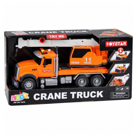 LEAN Toys Ciężarówka Dźwig Budowlany Frykcyjny Światła Dźwięki Pomarańczowa 1:14