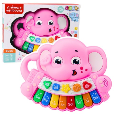 LEAN Toys Pianinko Interaktywne Melodie Odgłosy Zwierząt Gama Słonik Różowy