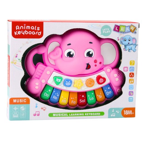 LEAN Toys Pianinko Interaktywne Melodie Odgłosy Zwierząt Gama Słonik Różowy