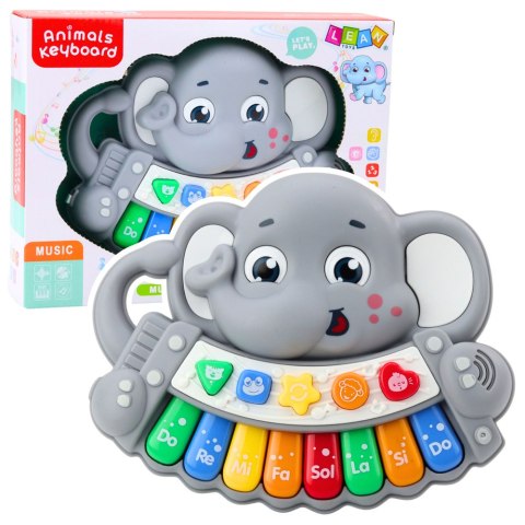LEAN Toys Pianinko Interaktywne Melodie Odgłosy Zwierząt Gama Słonik Szary