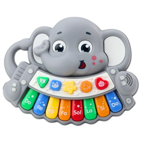LEAN Toys Pianinko Interaktywne Melodie Odgłosy Zwierząt Gama Słonik Szary