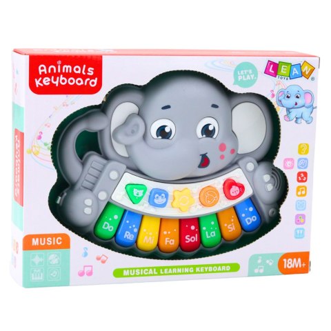 LEAN Toys Pianinko Interaktywne Melodie Odgłosy Zwierząt Gama Słonik Szary