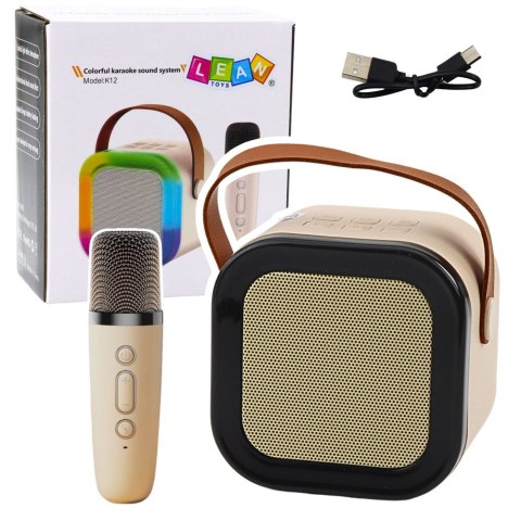 LEAN Toys Zestaw Karaoke Głośnik Mikrofon Bezprzewodowy K12 RGB Bluetooth Beżowy