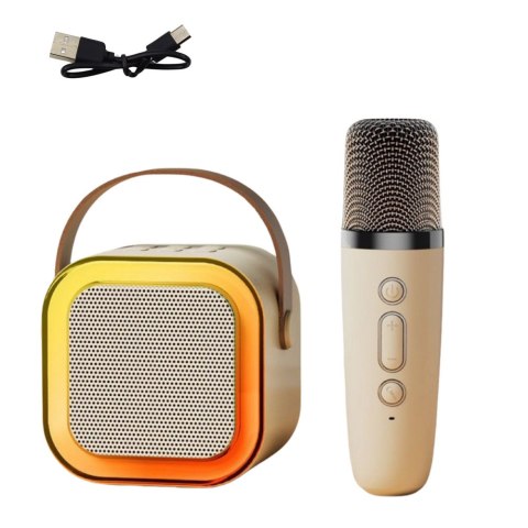 LEAN Toys Zestaw Karaoke Głośnik Mikrofon Bezprzewodowy K12 RGB Bluetooth Beżowy