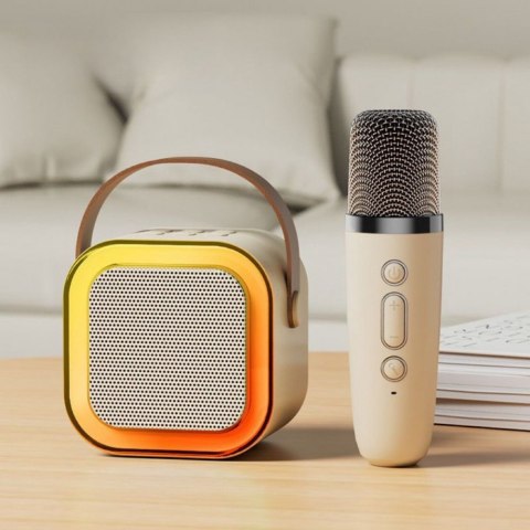 LEAN Toys Zestaw Karaoke Głośnik Mikrofon Bezprzewodowy K12 RGB Bluetooth Beżowy