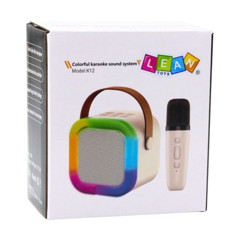 LEAN Toys Zestaw Karaoke Głośnik Mikrofon Bezprzewodowy K12 RGB Bluetooth Beżowy