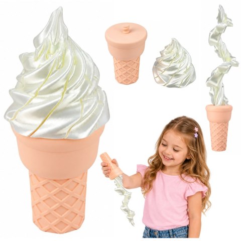 LEAN TOYS Lód w Rożku 3D Zabawka z Efektem Rozwijania Biały Mieniący Się 14 cm