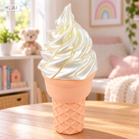 LEAN TOYS Lód w Rożku 3D Zabawka z Efektem Rozwijania Biały Mieniący Się 14 cm