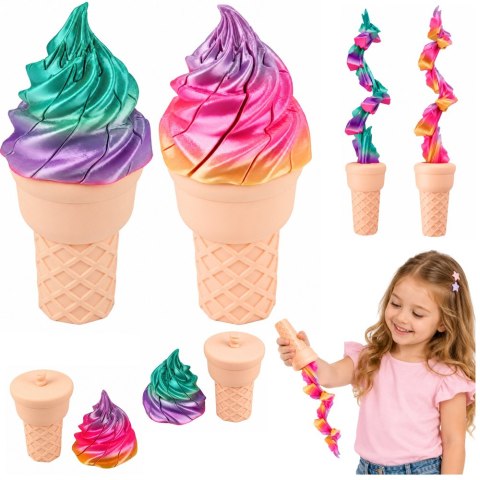 LEAN TOYS Lód w Rożku 3D Zabawka z Efektem Rozwijania Kolorowy Mieniący Się 14 cm