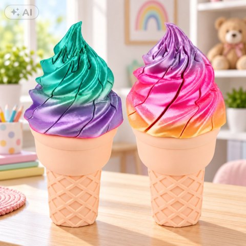 LEAN TOYS Lód w Rożku 3D Zabawka z Efektem Rozwijania Kolorowy Mieniący Się 14 cm