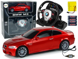 LEAN Toys Auto Zdalnie Sterowane BMW M3 Czerwony 2,4 G Pilot Kierownica 1:18 Dźwięk Światła