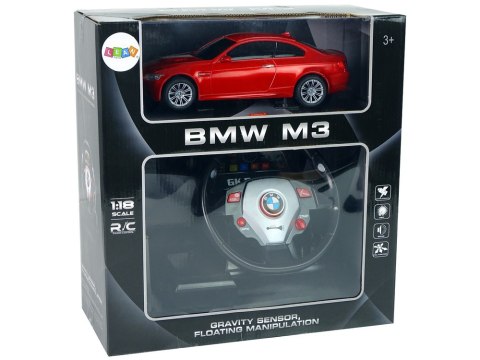 LEAN Toys Auto Zdalnie Sterowane BMW M3 Czerwony 2,4 G Pilot Kierownica 1:18 Dźwięk Światła