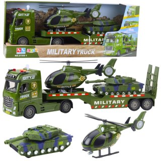 LEAN Toys Ciężarówka Laweta Militarna Wojskowa Czołg Helikopter Światła Dźwięki