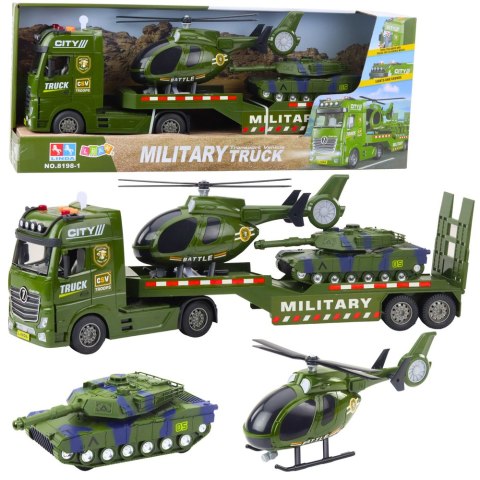 LEAN Toys Ciężarówka Laweta Militarna Wojskowa Czołg Helikopter Światła Dźwięki