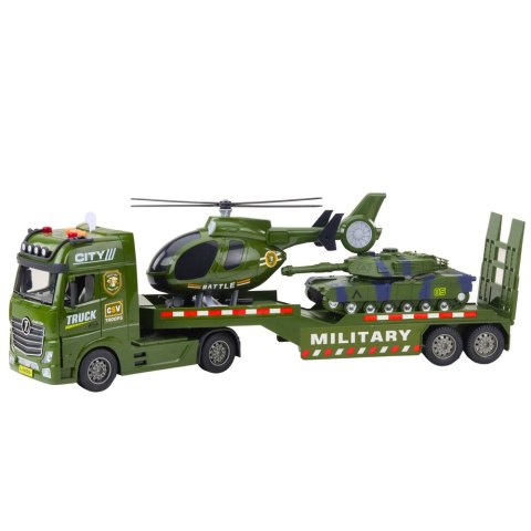 LEAN Toys Ciężarówka Laweta Militarna Wojskowa Czołg Helikopter Światła Dźwięki