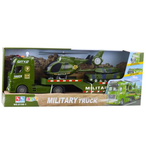 LEAN Toys Ciężarówka Laweta Militarna Wojskowa Czołg Helikopter Światła Dźwięki