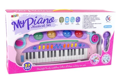 LEAN Toys Interaktywne Duże Różowe Pianino Keyboard Mikrofon MP3
