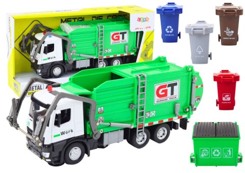 LEAN Toys Wielofunkcyjna Zielona Metalowa Śmieciarka z Napędem Frykcyjnym Kosze