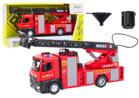 LEAN Toys Wóz Strażacki Z Wysięgnikiem Światła Dźwięki Woda Czerwony