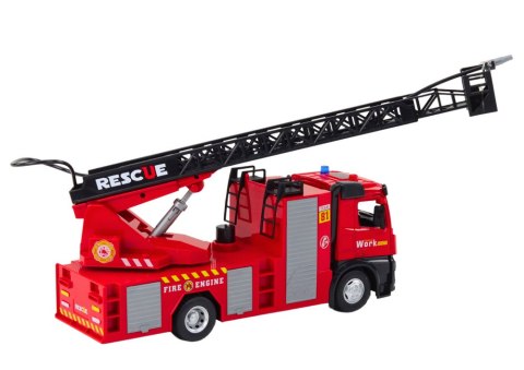 LEAN Toys Wóz Strażacki Z Wysięgnikiem Światła Dźwięki Woda Czerwony