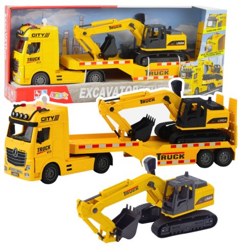 LEAN Toys Zestaw Ciężarówka Laweta Koparka Gąsienicowa Światła Dźwięki Żółta