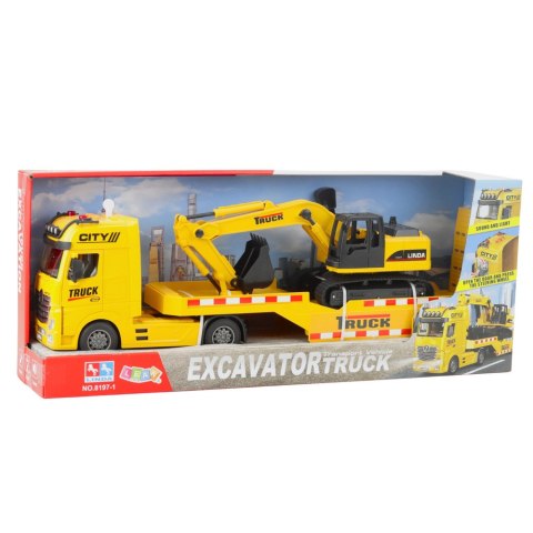 LEAN Toys Zestaw Ciężarówka Laweta Koparka Gąsienicowa Światła Dźwięki Żółta