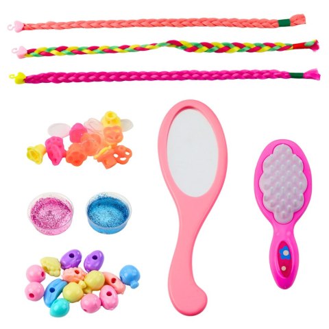 LEAN Toys Zestaw Piękności do Stylizacji Włosów Warkocze Koraliki Brokat Szczotka