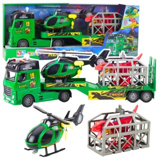 LEAN Toys Zestaw Ratowniczy Ciężarówka Helikopter Samochód Dinozaur Światła Dźwięki