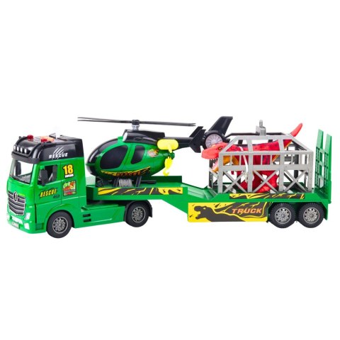 LEAN Toys Zestaw Ratowniczy Ciężarówka Helikopter Samochód Dinozaur Światła Dźwięki