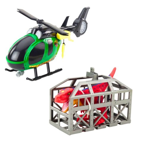 LEAN Toys Zestaw Ratowniczy Ciężarówka Helikopter Samochód Dinozaur Światła Dźwięki