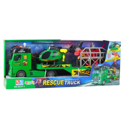 LEAN Toys Zestaw Ratowniczy Ciężarówka Helikopter Samochód Dinozaur Światła Dźwięki